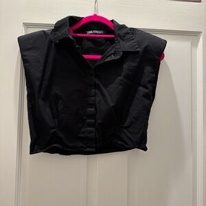 Zara Black Button-Up Crop Top